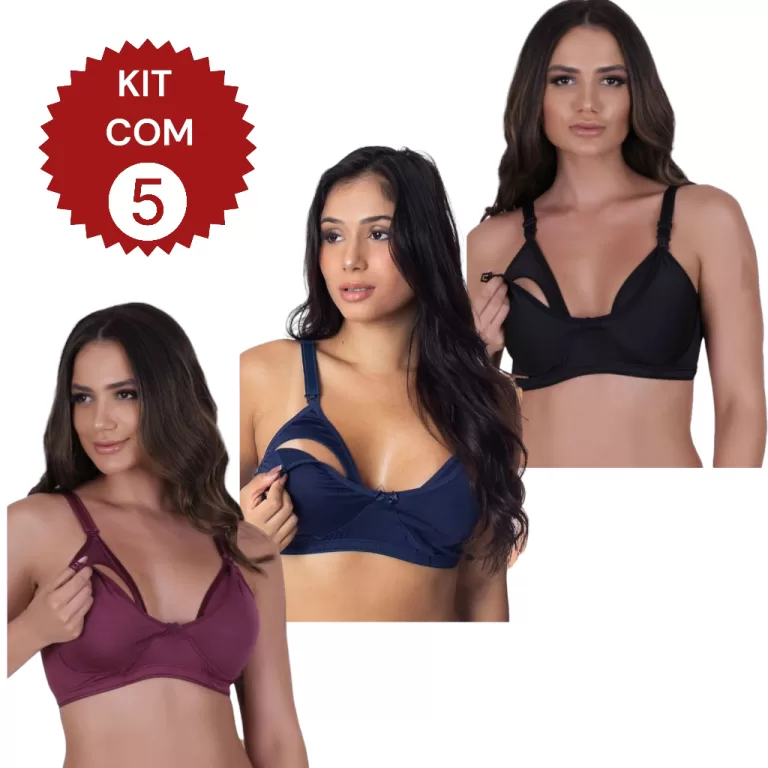 KIT 5 Sutiã Amamentação Pós Parto Lingerie Fem