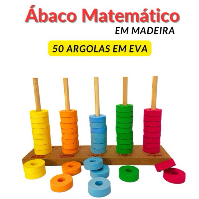 Ábaco Matemático Escolar em Madeira c/ 50 Argola