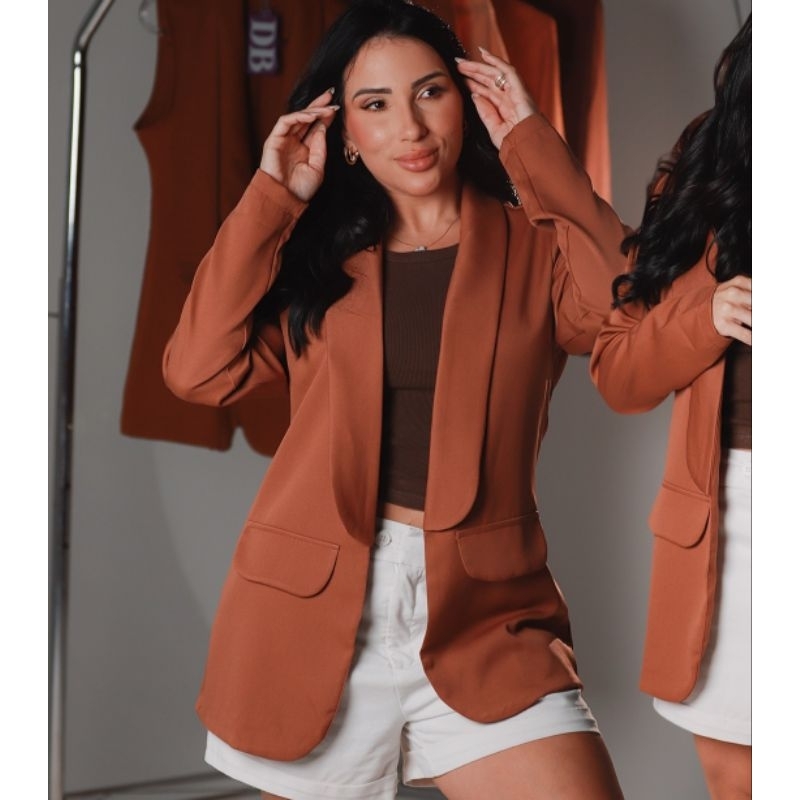 Blazer Feminino Alfaiataria Acinturado Alongado Outono Inverno 2025