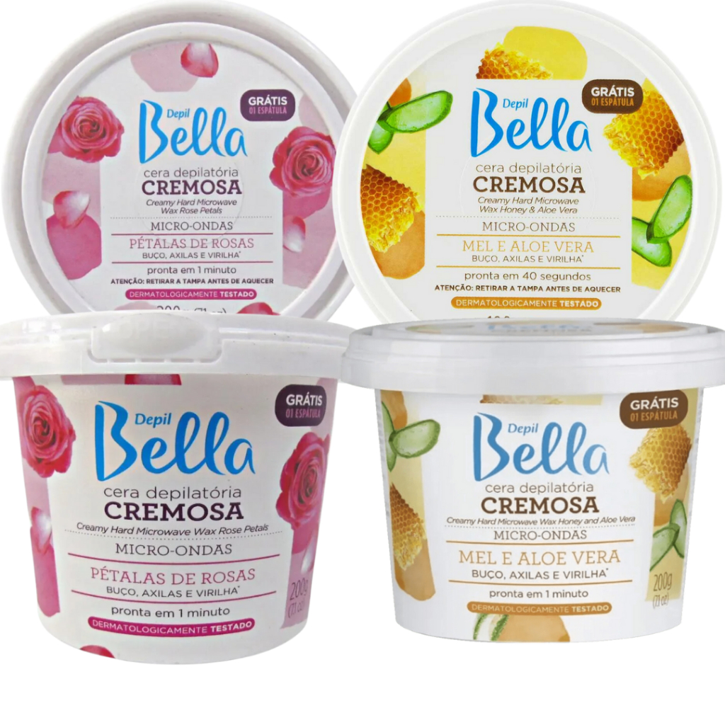 Cera Micro Ondas Cremosa Depil Bella Grátis 01 Espátula 100Gr Pronta em 1 Minuto