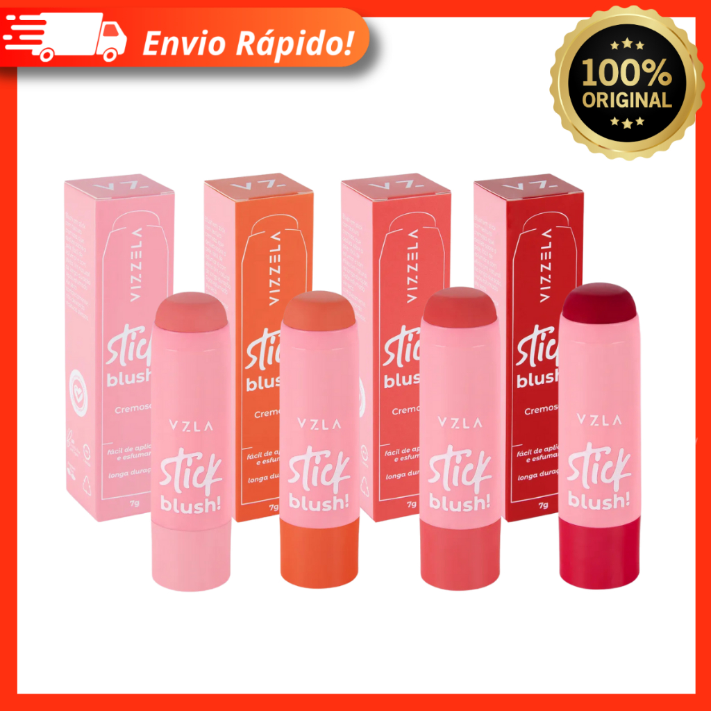 Blush Stick Vizzela em Bastão 7g – Vegana Longa Duração Efeito Natural Cremoso Lançamento