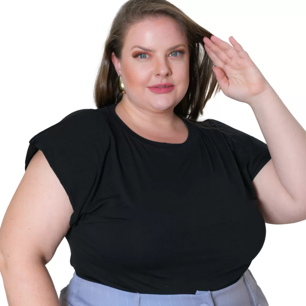 Blusa Plus Size Feminina Social Elegante Muscle Tee Ombreira para Trabalho Festa