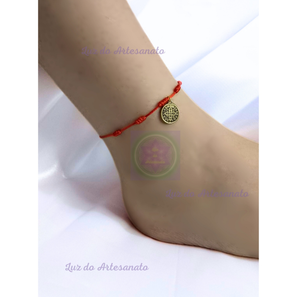 Tornozeleira Kabbalah 7 Nós Medalha São Bento