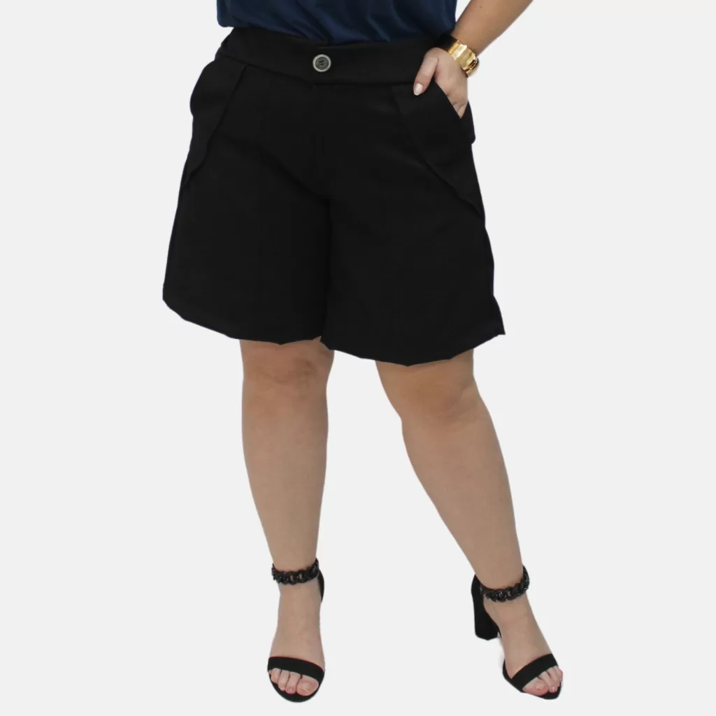 Shorts Feminino Alfaiataria Premium  Bermuda Plus Size Malha Comprimento Médio Elegante