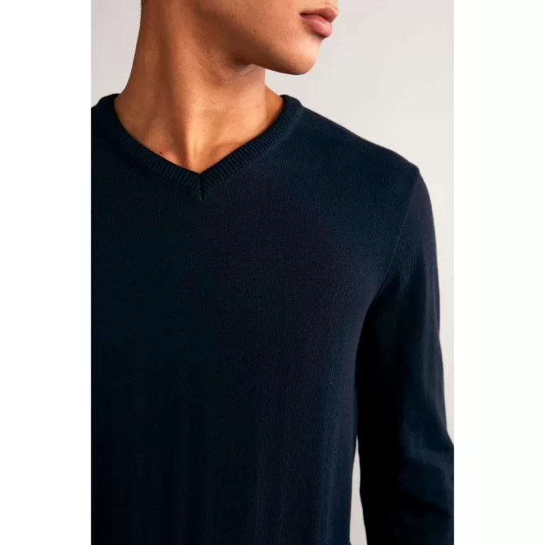 Tricot Gola V Liso – Azul Marinho