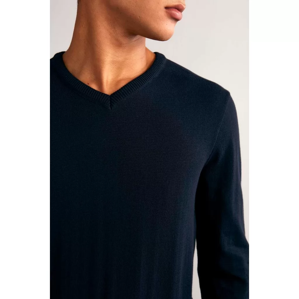 Tricot Gola V Liso – Azul Marinho