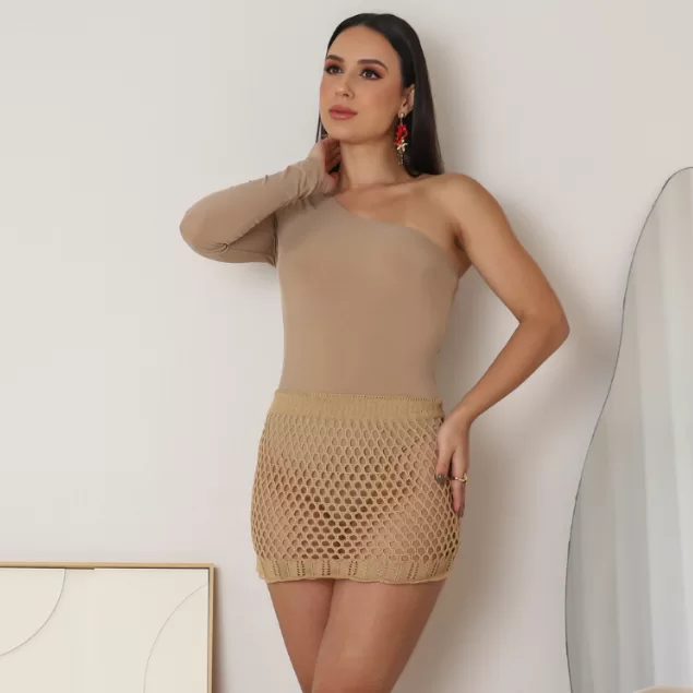 Saia Curta Feminina Tricô Saída De Praia Moda Pr