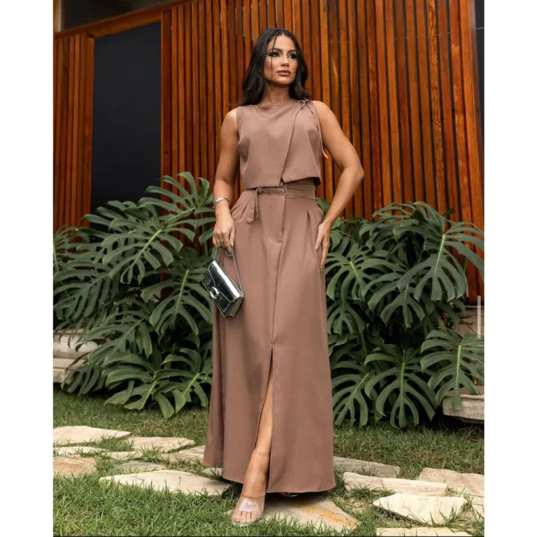 Conjunto alfaiataria Selena marrant elegante vers