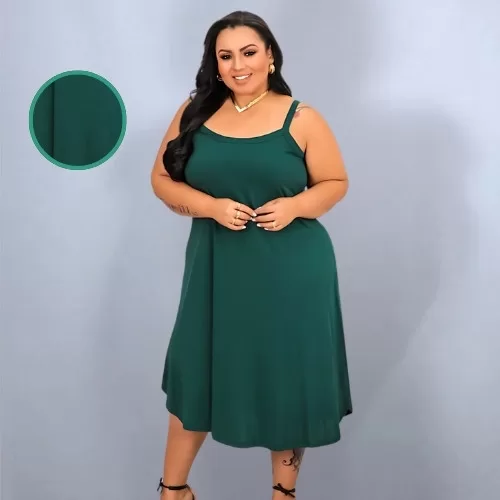 Vestido Midi Plus Size Feminino de Alça Longo Sol