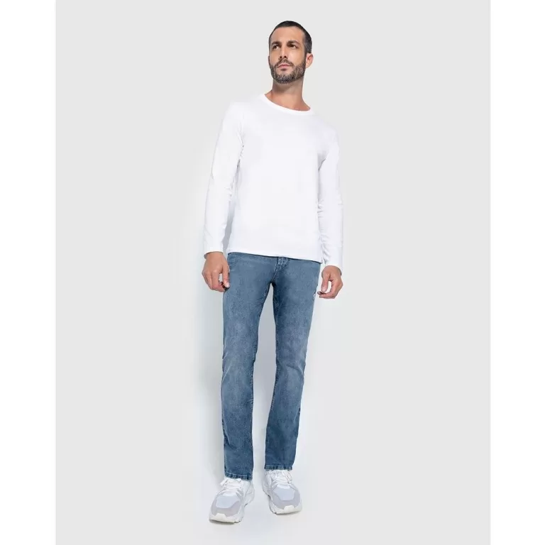 Calça Masculina Slim Cintura Média Em Jeans Com 