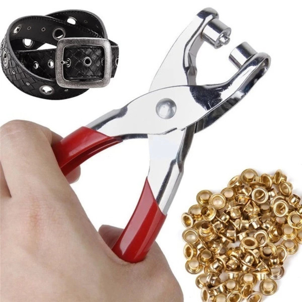 KIT Alicate Manual Para Ilhós com 100 Ilhoses Dourados 6 Polegadas Cherry
