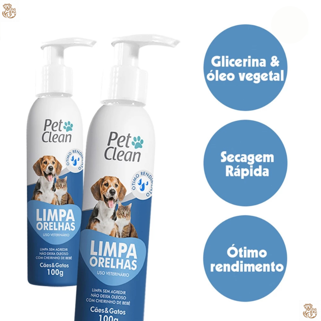Kit 2 Limpador de Orelhas para Cachorro e Gatos Pet Clean – 2x 100 g