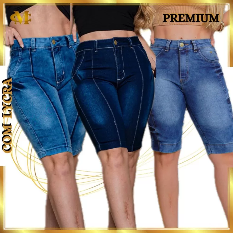Bermuda feminina lisa sky Cintura Alta com Lycra E