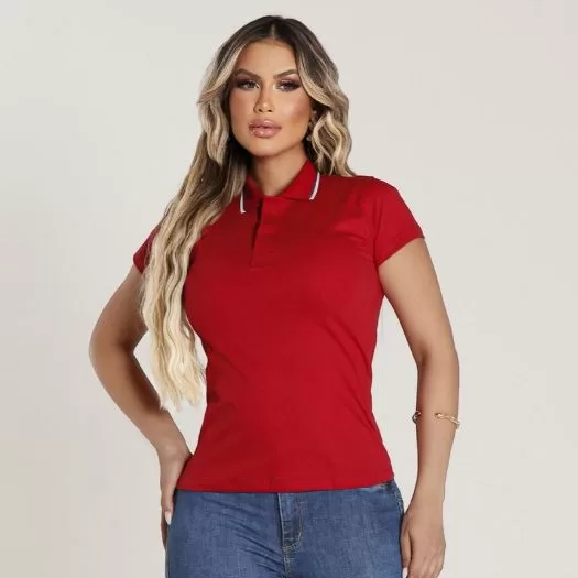 Camisa Polo Feminina Baby Look Algodão Basica Tra