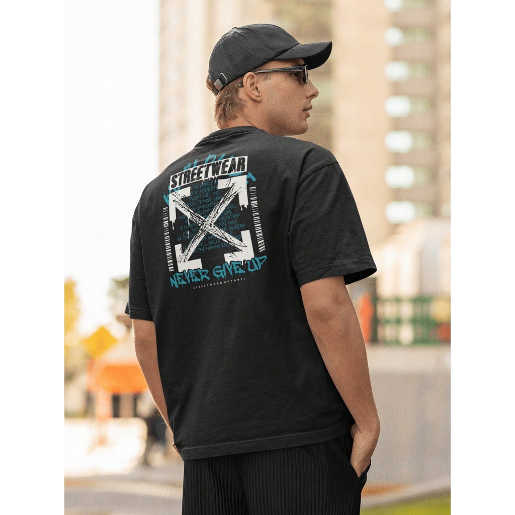 Camisa Camiseta Oversize Streetwear Masculino e Feminino p/Treino e Dia a Dia Preto e Off Whte Estam