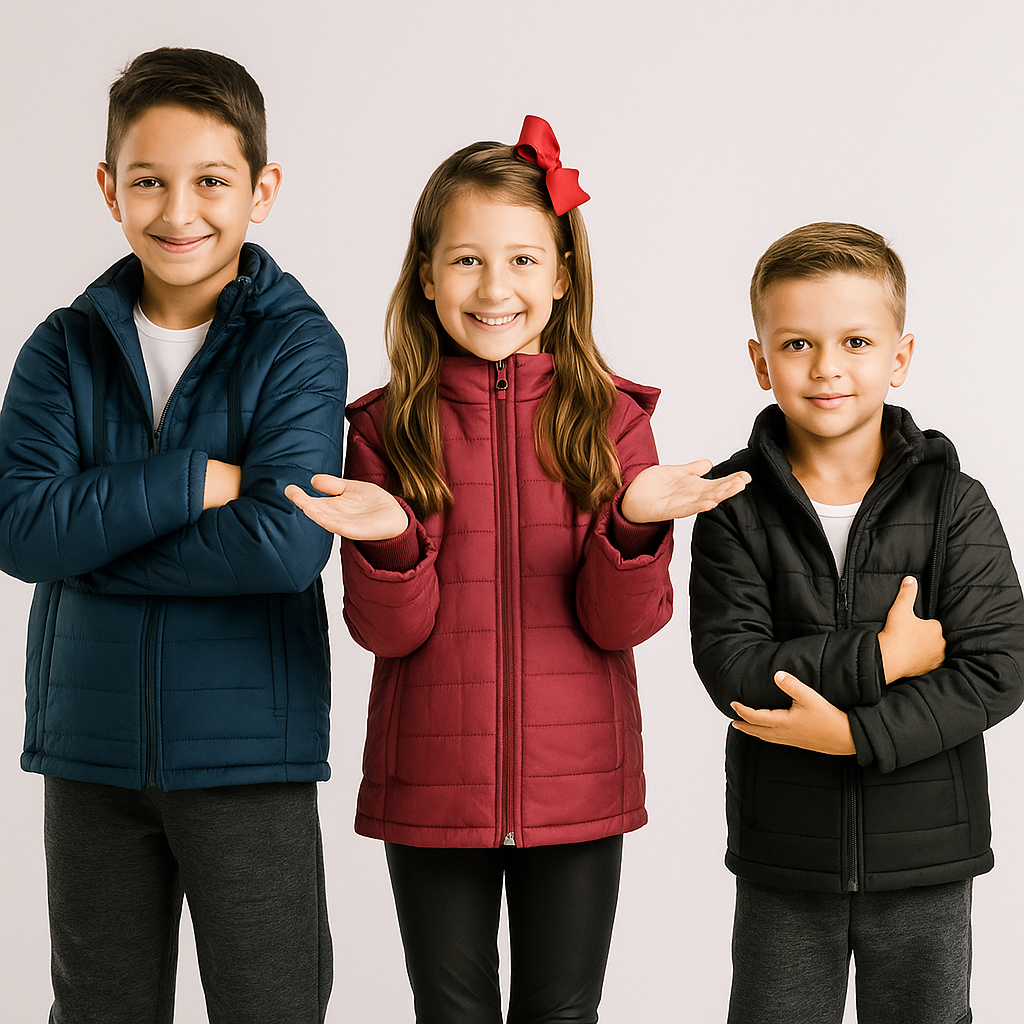 Jaqueta Infantil Forrada Puffer Matelada Bobojaco Capuz WR Água Menino Menina Inverno Lufran