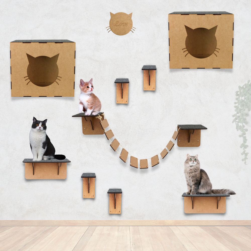 Playground para Gatos 9 Peças Brinquedo Gato Prateleiras Nichos Ponte Degraus Escadinha Diversão Pet