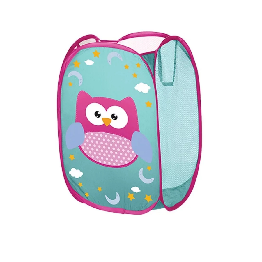 Cesto Dobrável Infantil Coruja para Brinquedos e Roupas Personagens Tela Resistente 50cm