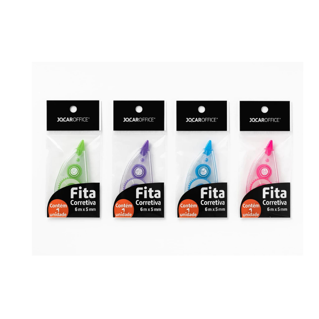 FITA CORRETIVA ESCOLAR 6m x 5mm JOCAR OFFICE CORES SORTIDAS- 1UNIDADE