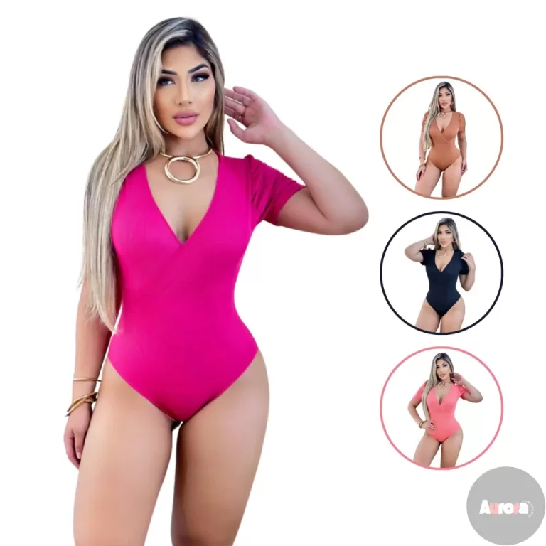 Kit 3 Body Feminino Malha Ribana Decote em V