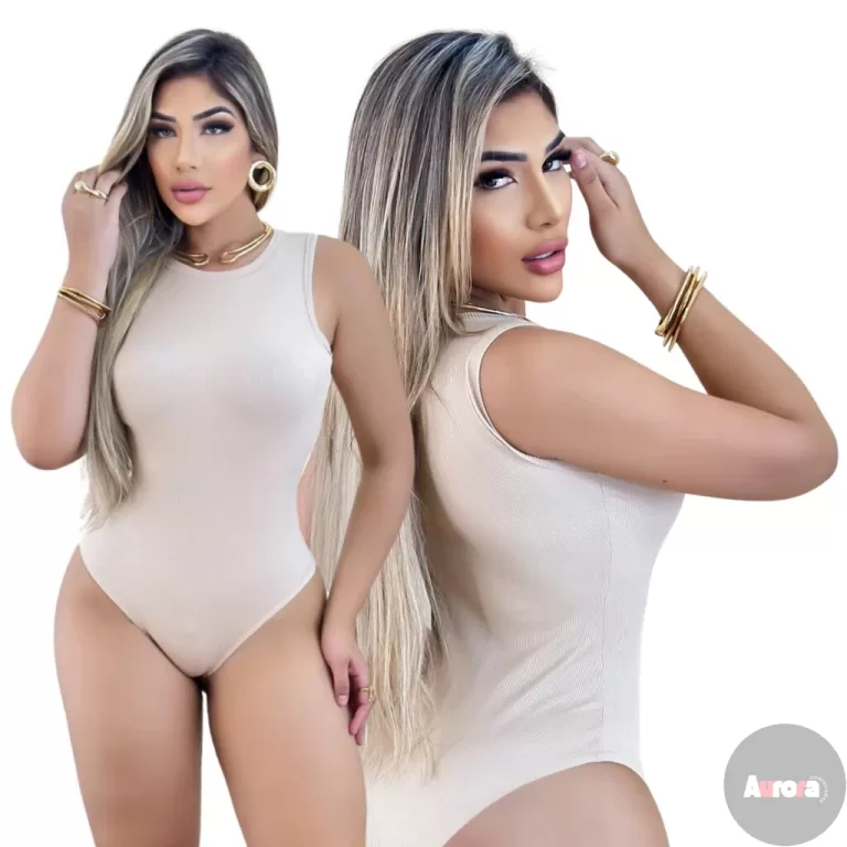 Body Feminino Malha Ribana Bege Regata Lisa