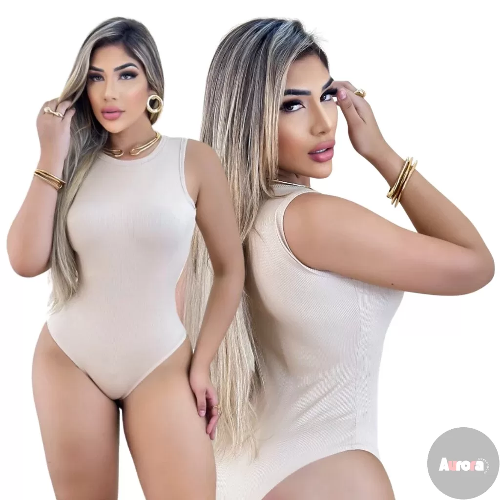 Body Feminino Malha Ribana Bege Regata Lisa