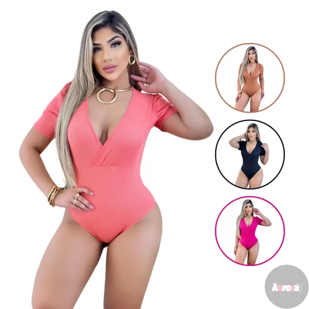 Kit 2 Body Feminino Malha Ribana Decote em V