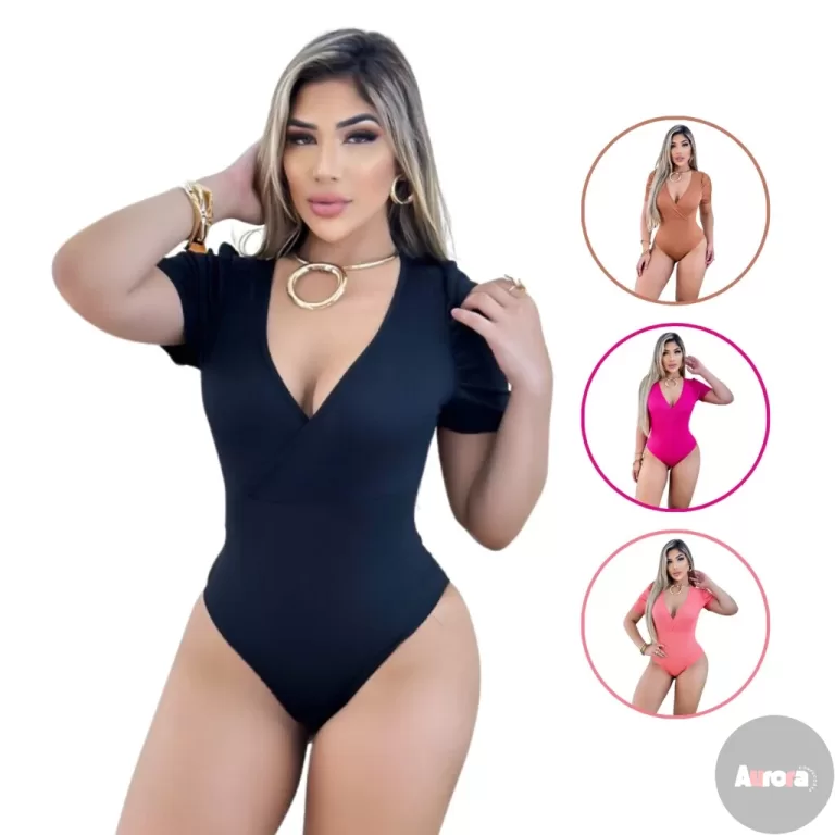 Kit 4 Body Feminino Malha Ribana Decote em V