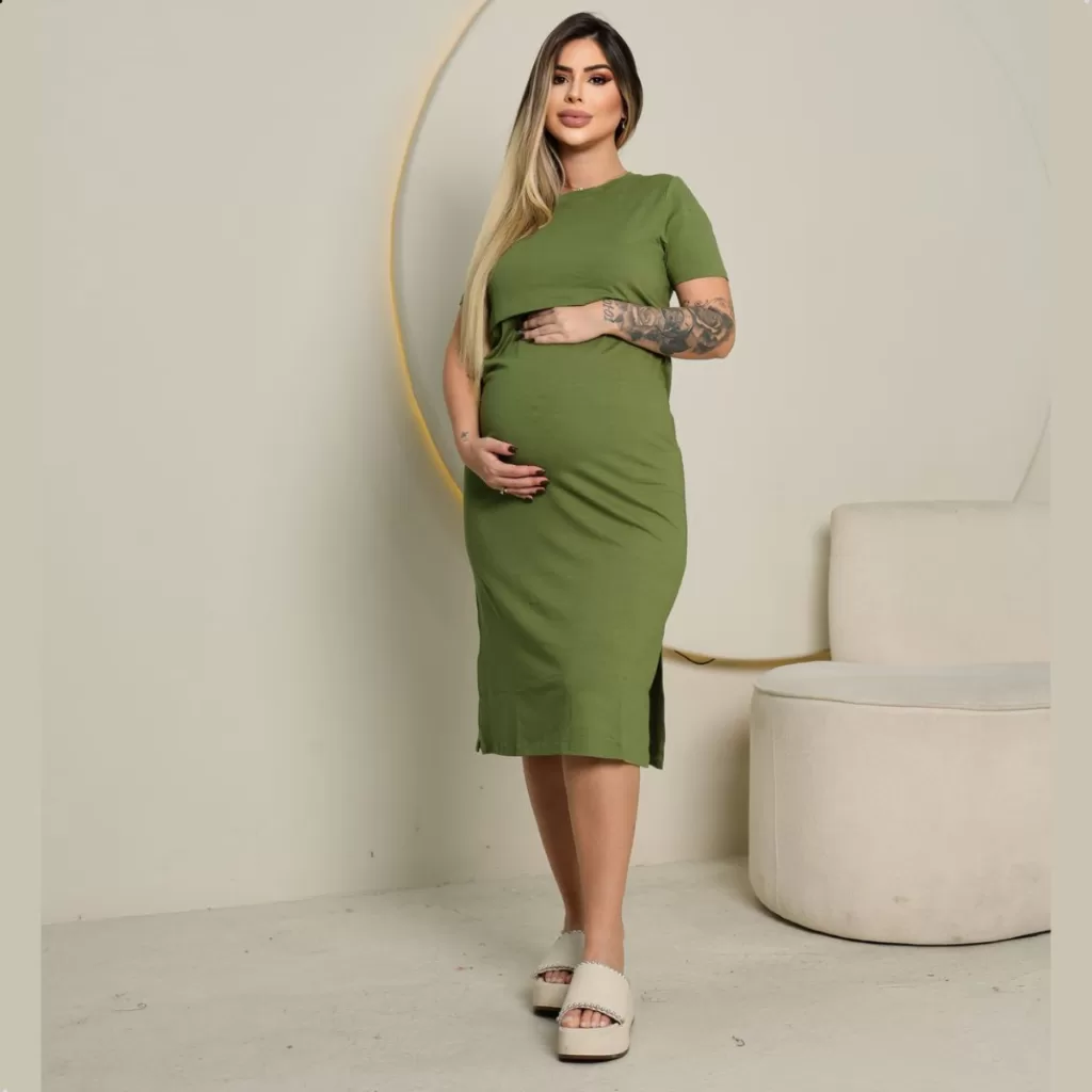 Vestido Gestante De Malha Curto Com Abertura Para Amamentar Grávida Maternidade