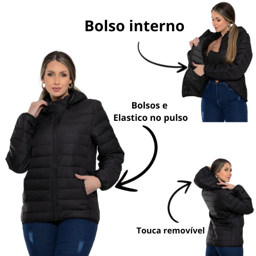 Jaqueta Bobojaco Puffer Capuz Removível Bolsos In