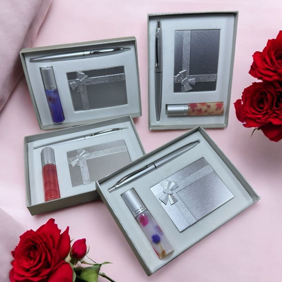 Espelho Com Porta Perfume Colorido E Caneta Esferográfica