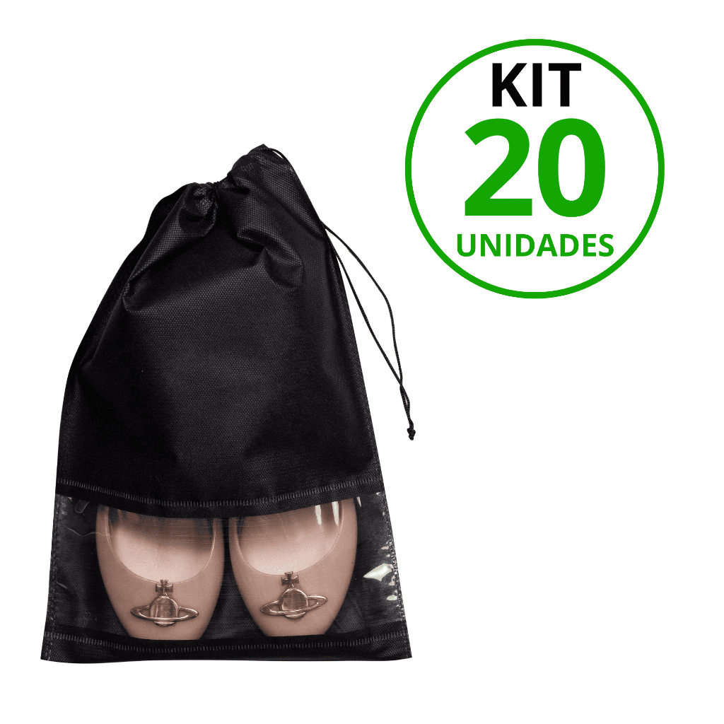 Kit 20 Unid Sacos para Sapato com Visor – Em TNT Liso, 27x37cm