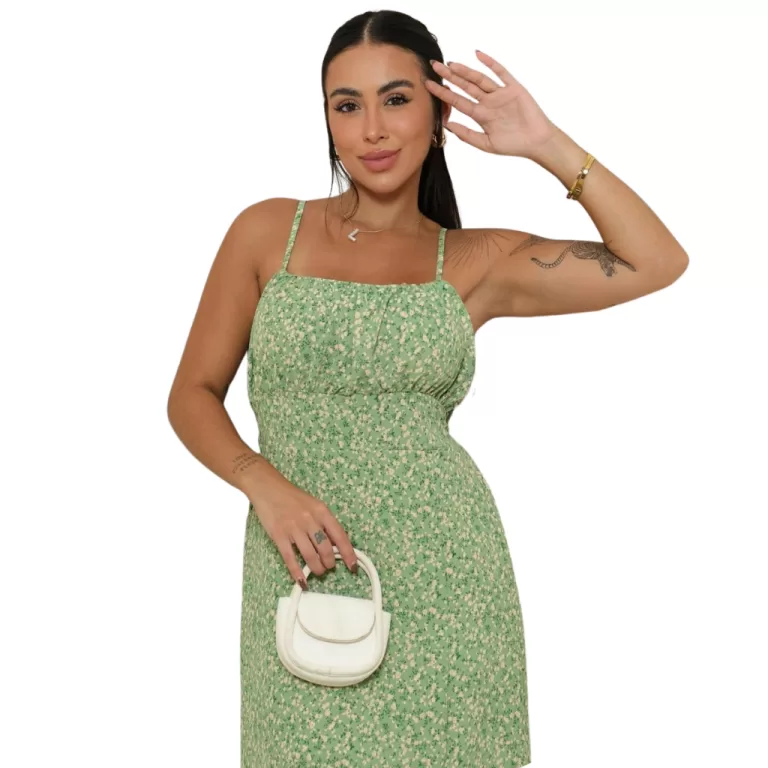 Vestido Feminino Floral Midi Camponesa Estampado A