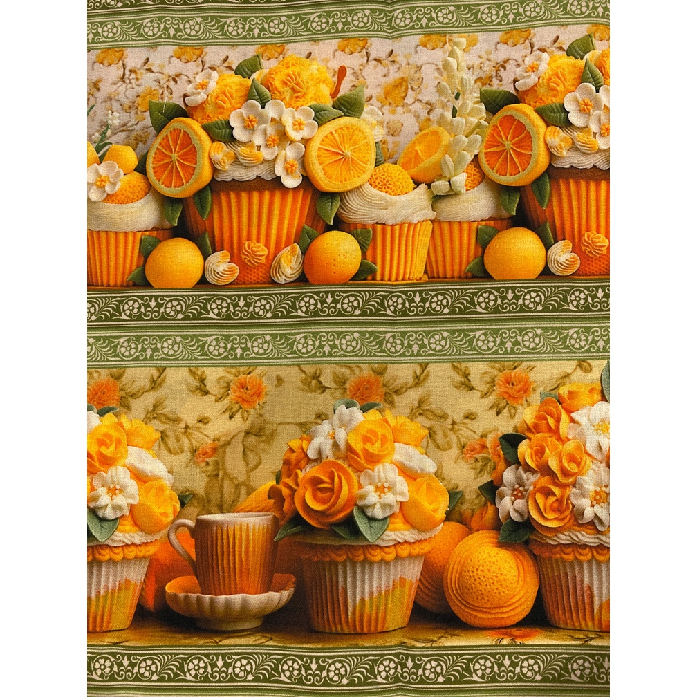 Tecido Tricoline Estampado Barrado Digital 100% Algodão – Flores e Laranja