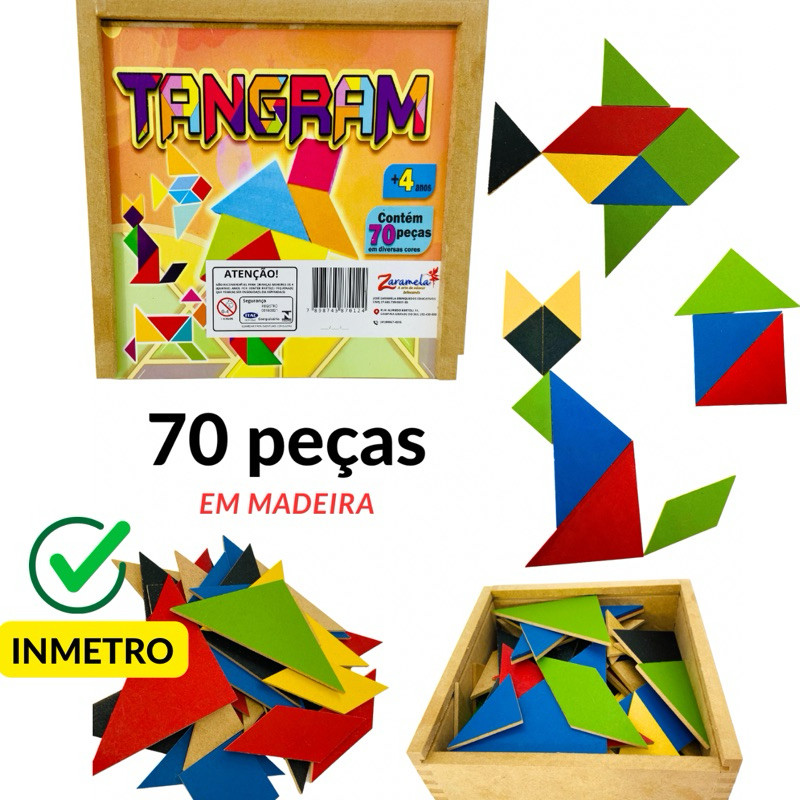 Tangram 70 Peças em Mdf Brinquedo Jogo Educativo Formas Geometricas Pedagógico Lúdico Madeira Quebra