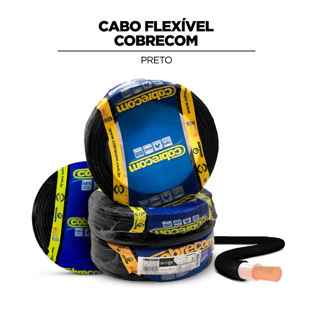 Cabo Fio Elétrico Preto Cobrecom Flexivel Alta Durabilidade Antichama 2,5