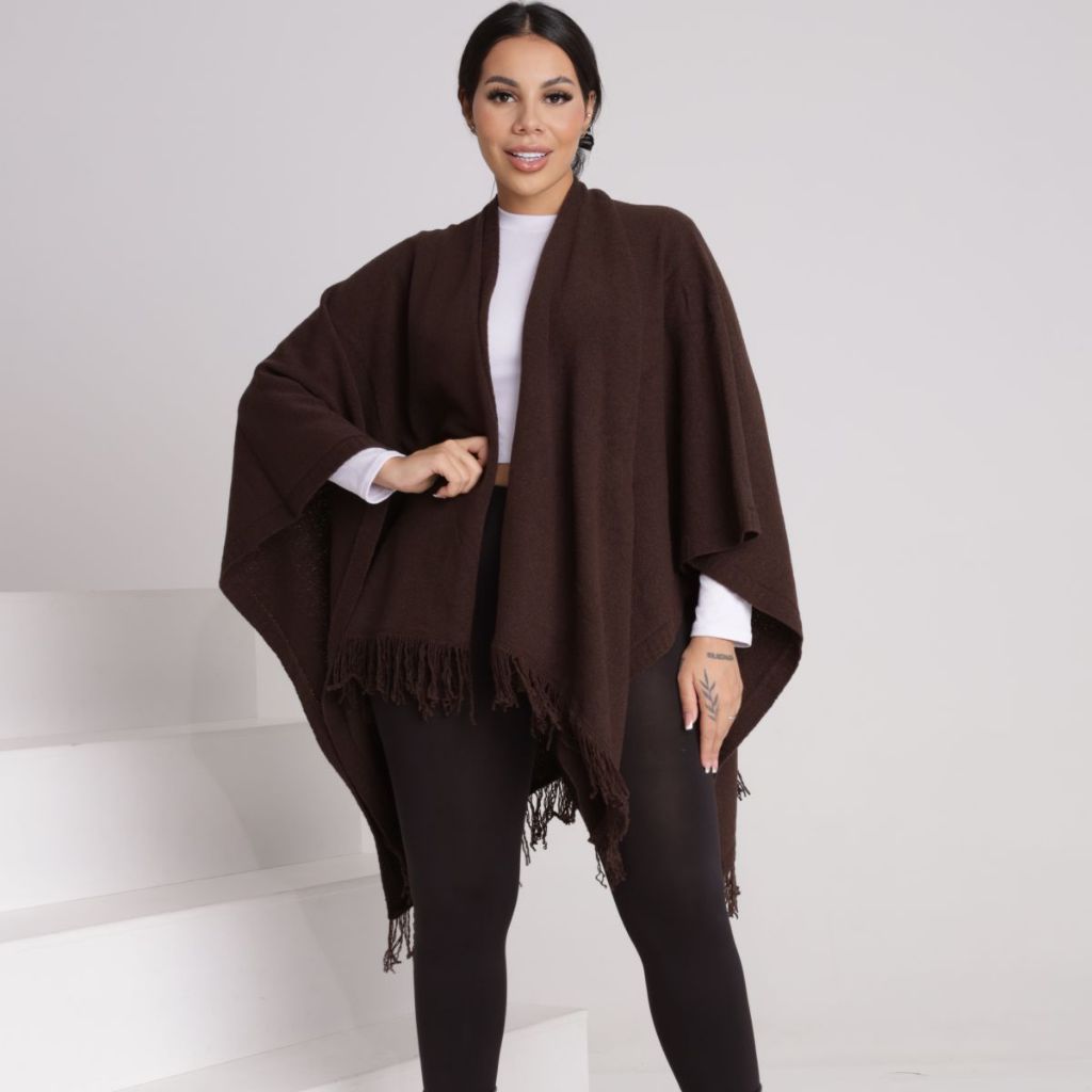 Poncho Capa Tricô Feminino Kimono Outono Inverno