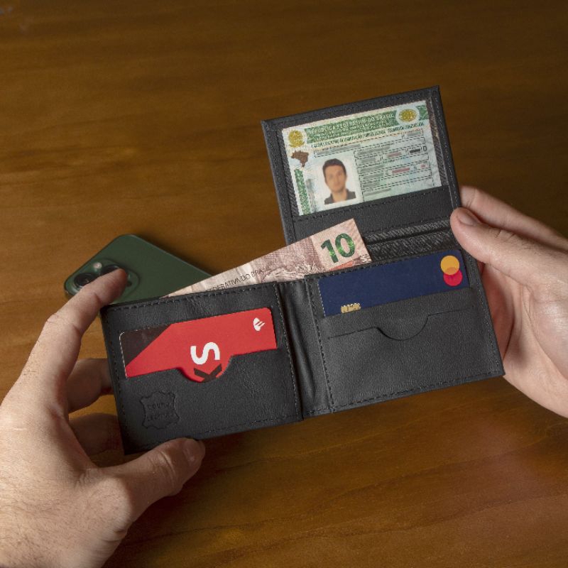 Carteira Slim de Couro Legítimo Masculina Porta Cartão Cédulas e Documentos