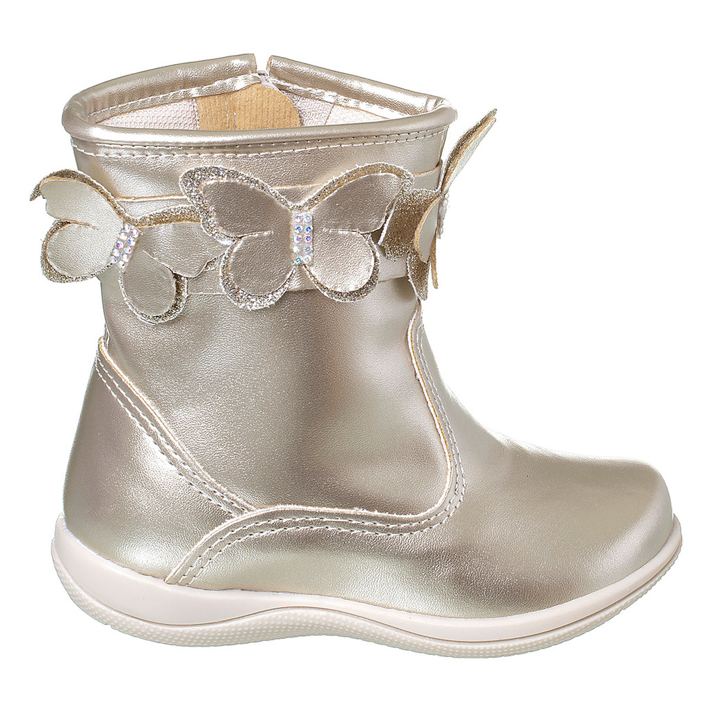 Bota Infantil Menina Com Borboleta Strass Botinha Blogueirinha Dourada