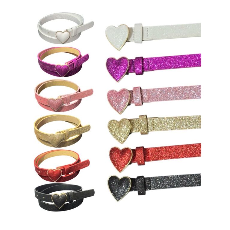 Cinto Infantil Colorido Glitter Fivela de Coraçã