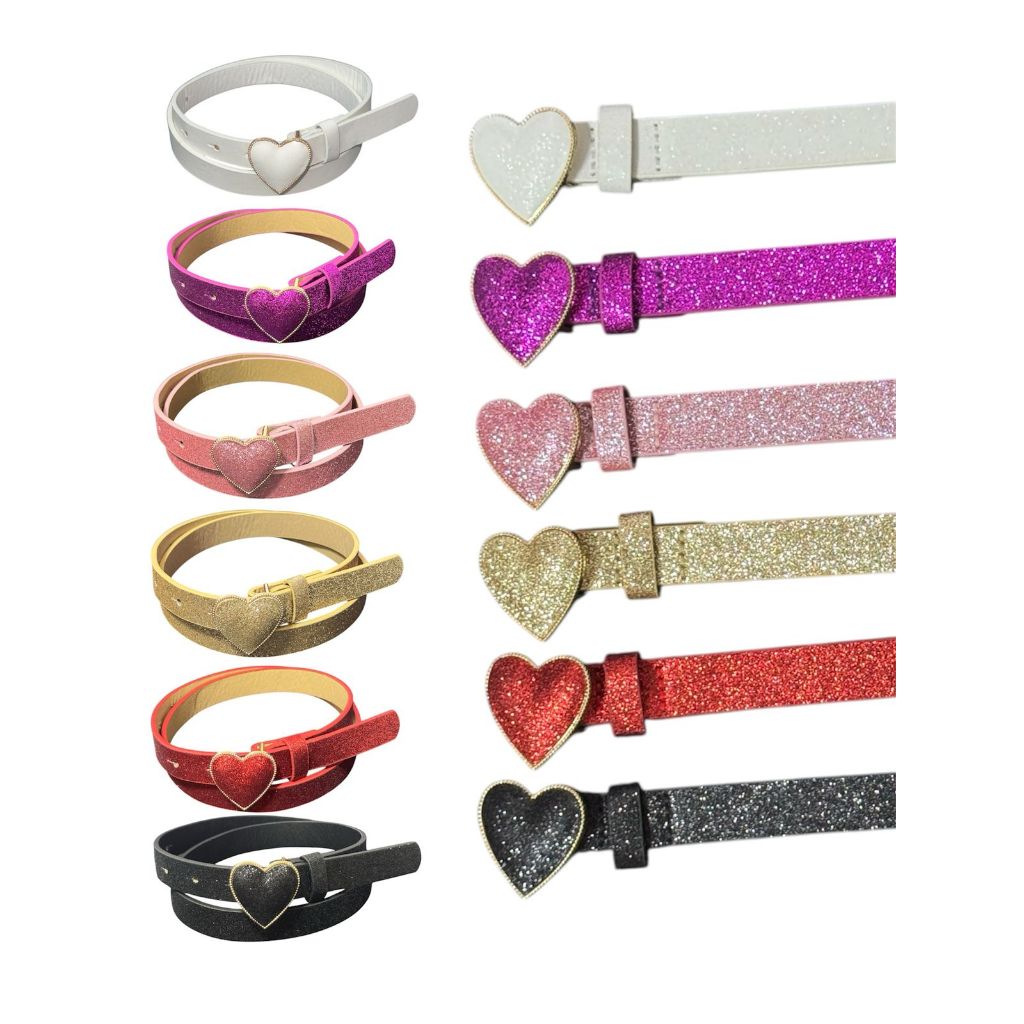 Cinto Infantil Colorido Glitter Fivela de Coração