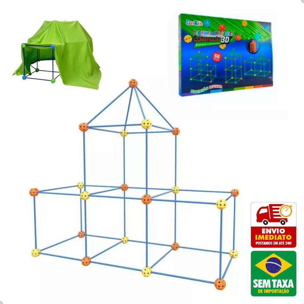 Kit Varetas Montagem De Cabana Tenda de Brinquedo Infantil 3D 68 peças DuteToys DTY0873