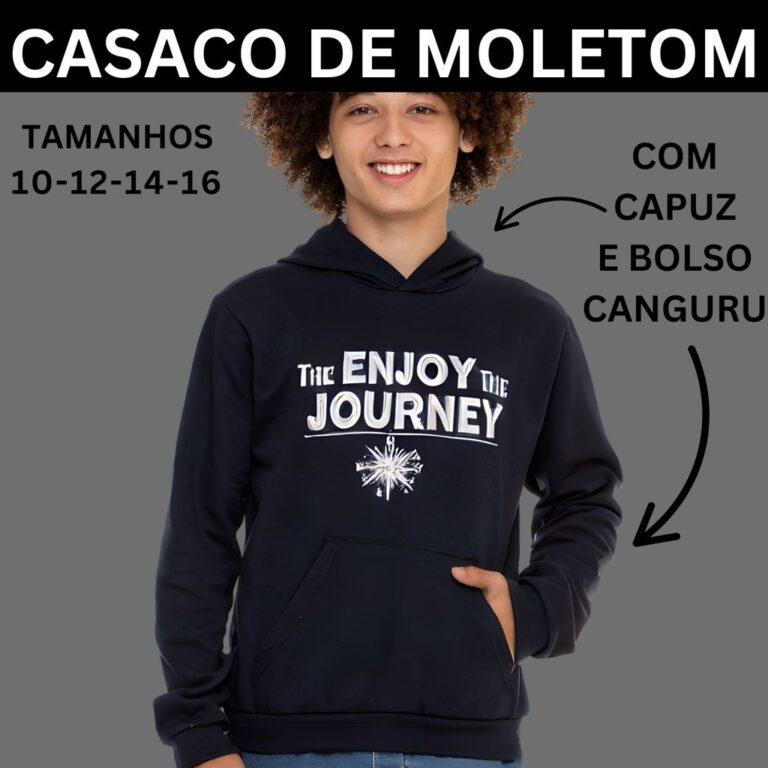 Casaco Juvenil Menino Com Capuz  Bolso e Estampa 3