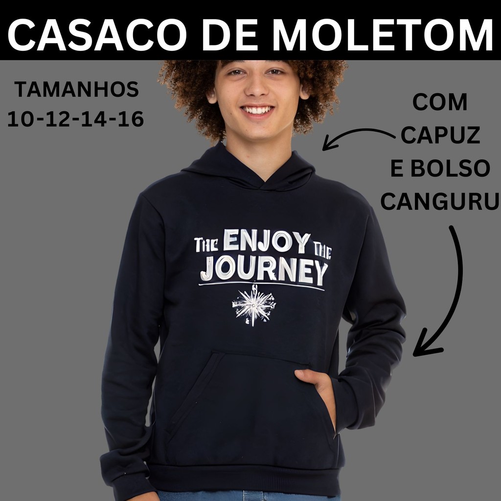 Casaco Juvenil Menino Com Capuz  Bolso e Estampa 3071-A