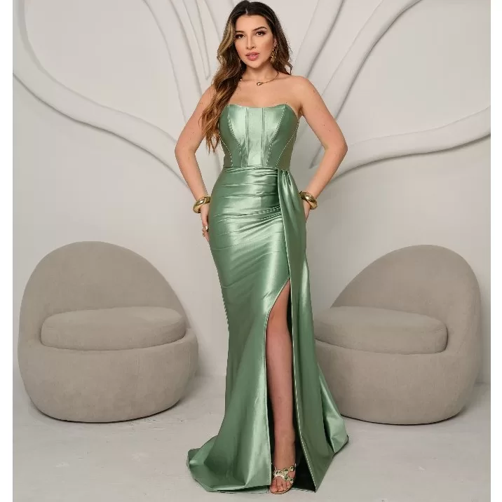Vestido Longo de Festa Tomara que Caia Sereia Bril