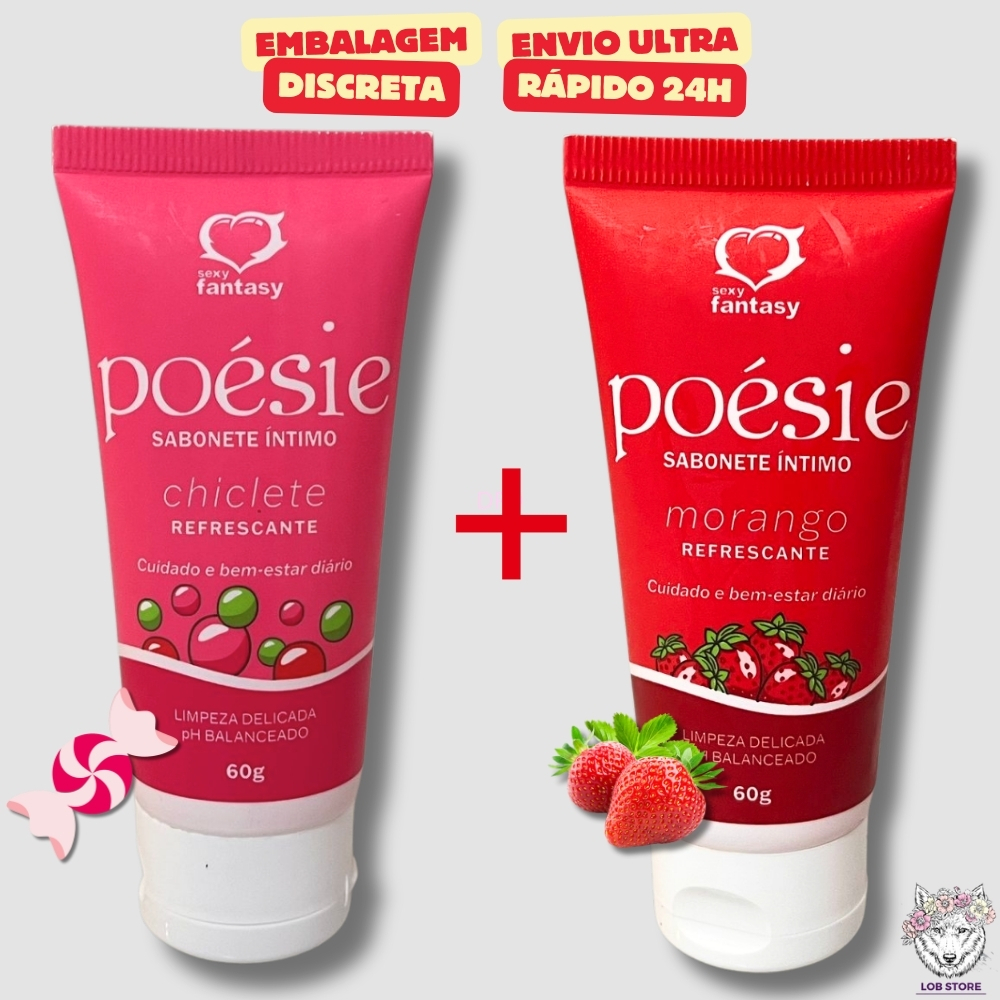 Kit 2 Sabonetes Intimo Feminino Poésie 60g Morango + Chiclete Refrescante Sexy Fantasy – Sexy Shop