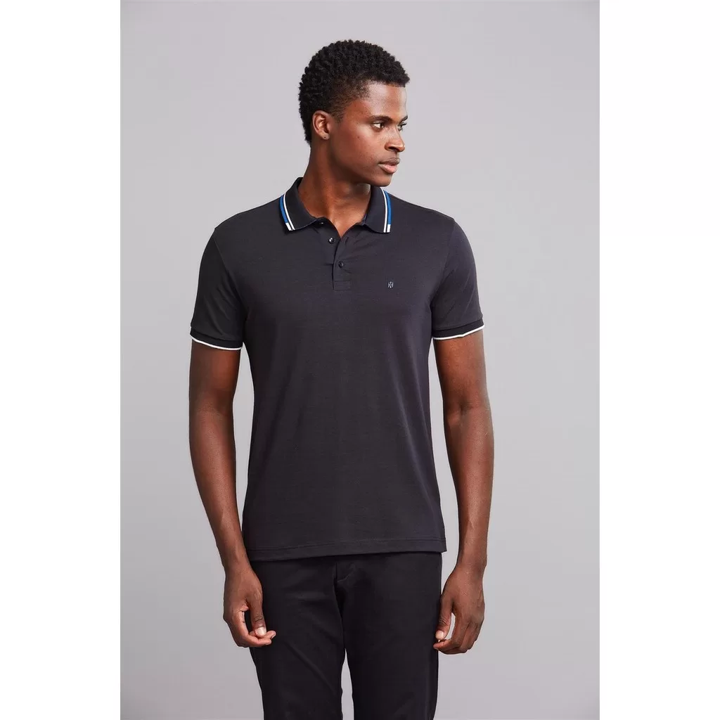 Polo Manga Curta Premium Malha Slim Fit – Preto