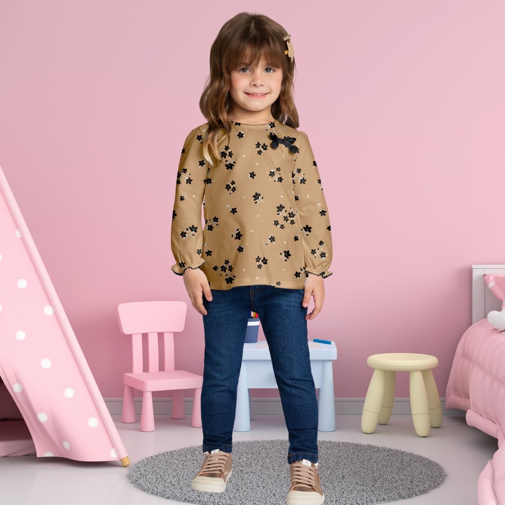 Blusa Infantil Menina Flores Inverno Cotton Confortável Sofisticado Milon 2000746