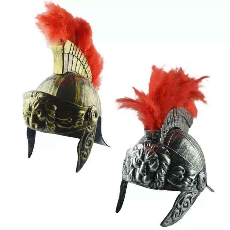 Capacete Gladiador Headpiece Com Pena Vermelha Plu