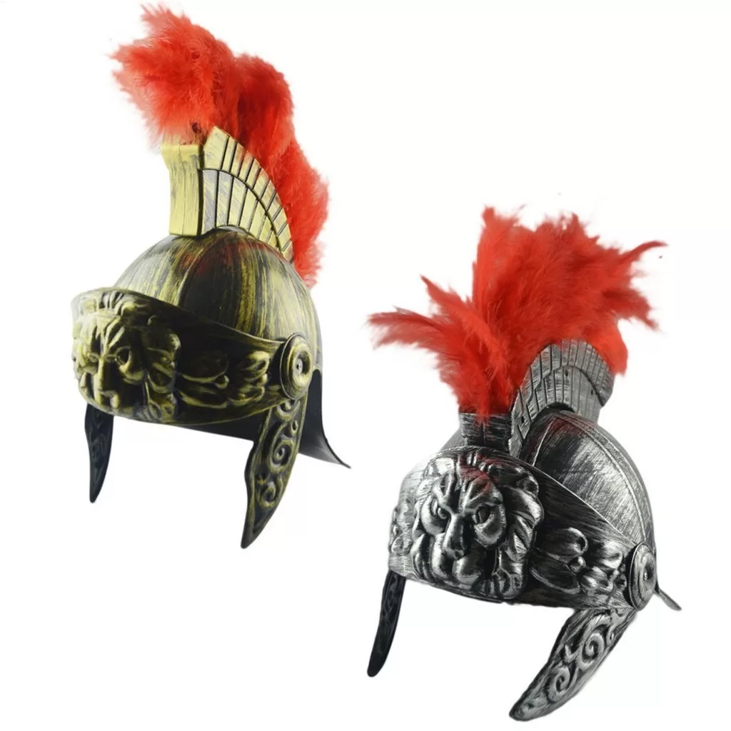 Capacete Gladiador Headpiece Com Pena Vermelha Pluma Retro Guerreiro Cavaleiro Headwear Traje Acessó